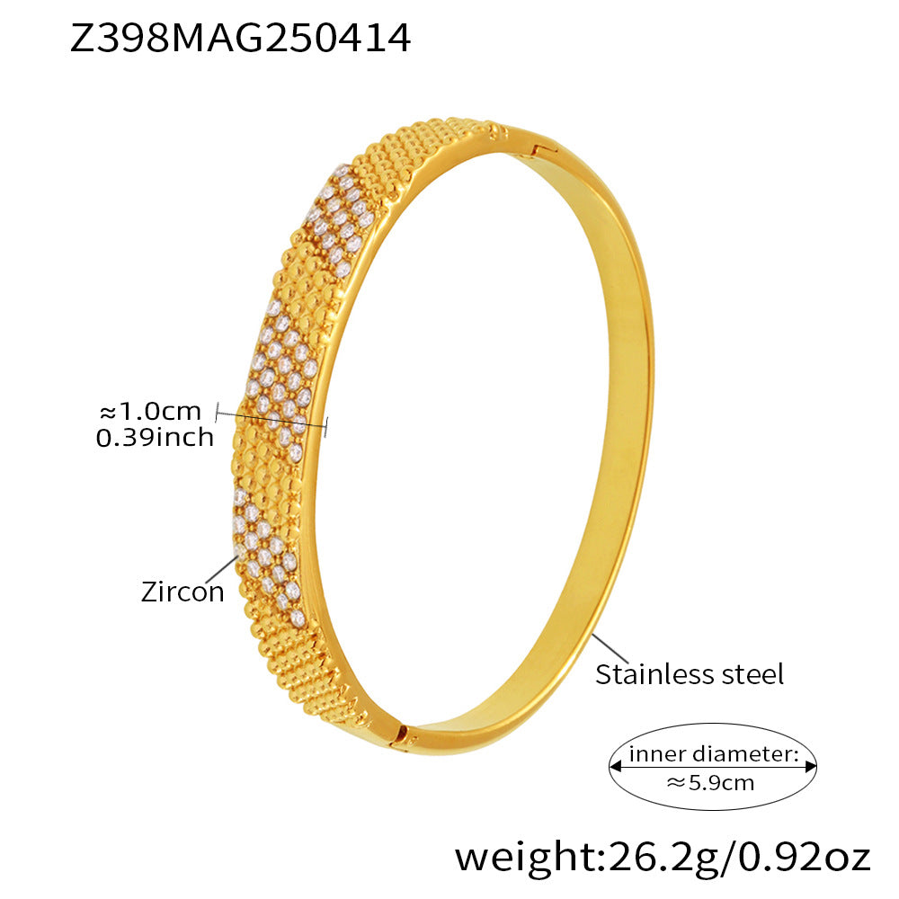 Stainless Steel 18K Gold Plated White Pink Zircon Crown Shape Bangle Bracelet for Unisex Gift Wholesale