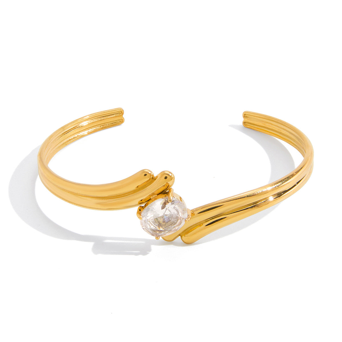 Customizable Vintage 18K Gold PVD Plated Stainless Steel White Zircon Cuff Bracelets Fashionable Bangles for Men and Women Gift