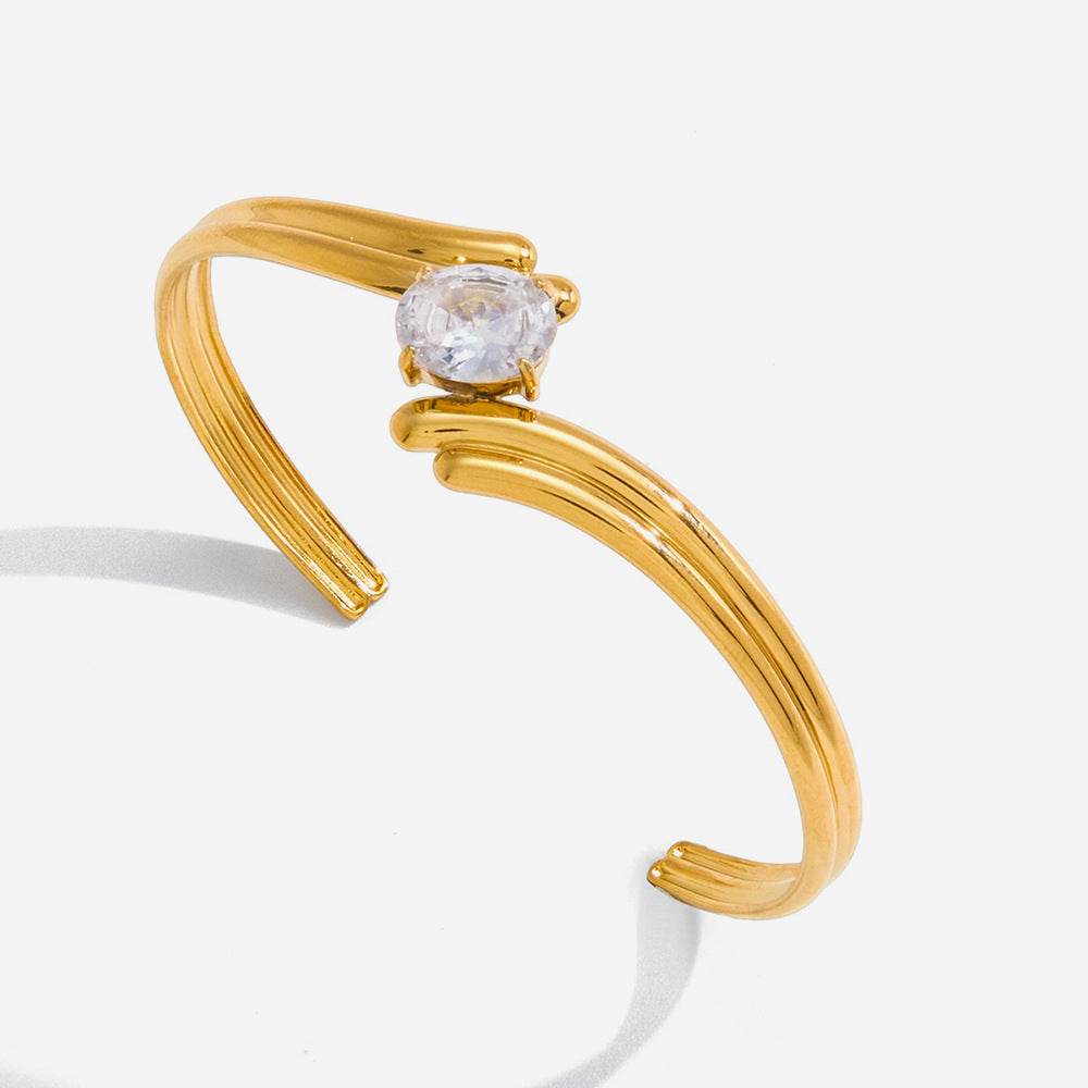 Customizable Vintage 18K Gold PVD Plated Stainless Steel White Zircon Cuff Bracelets Fashionable Bangles for Men and Women Gift