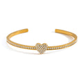 Customizable Cute 18K Gold PVD Plated Stainless Steel White Zircon Heart Design Cuff Open Bracelets Fashionable Bangles for Gift