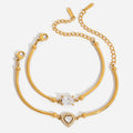 New Arrival Trendy Women's Stainless Steel Chain & Link Bracelet with Heart-Shaped White Zircon Inlay 18K Gold Plated Gift