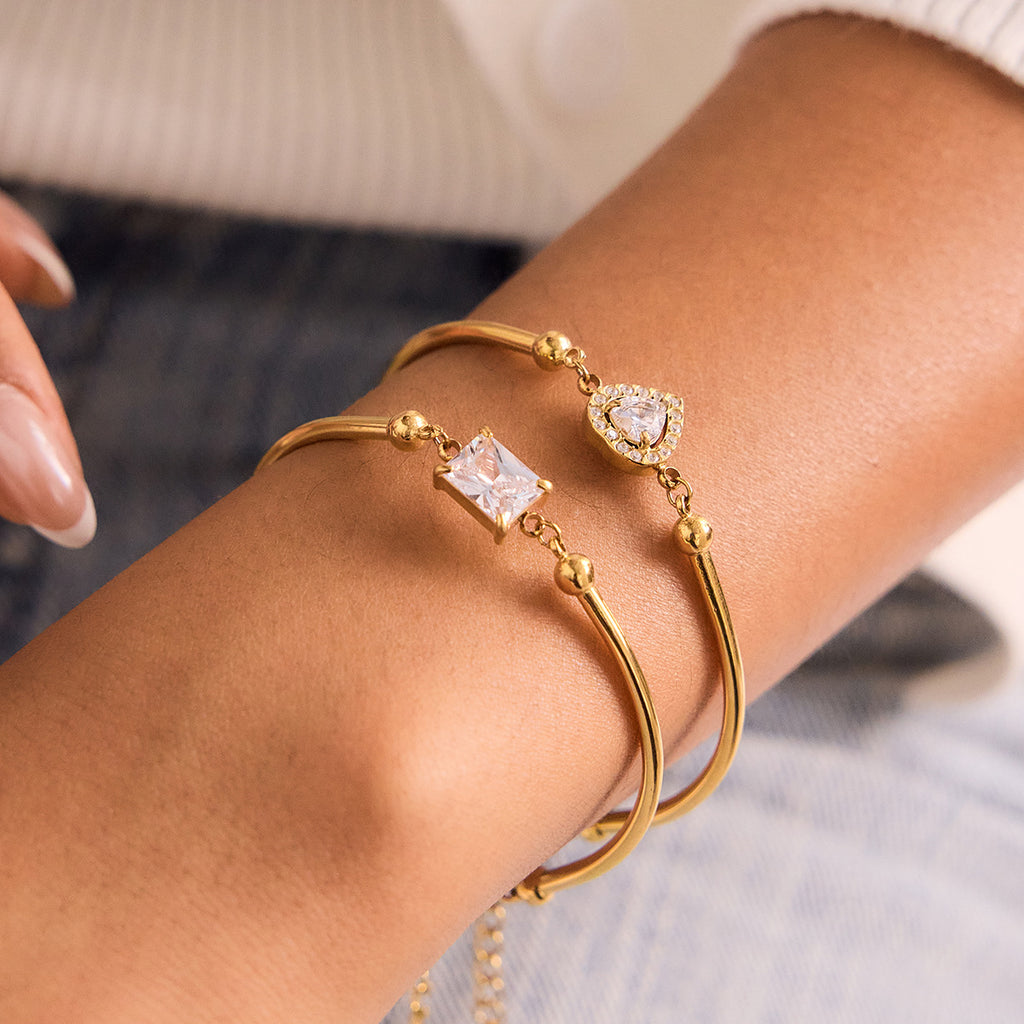 New Arrival Trendy Women's Stainless Steel Chain & Link Bracelet with Heart-Shaped White Zircon Inlay 18K Gold Plated Gift