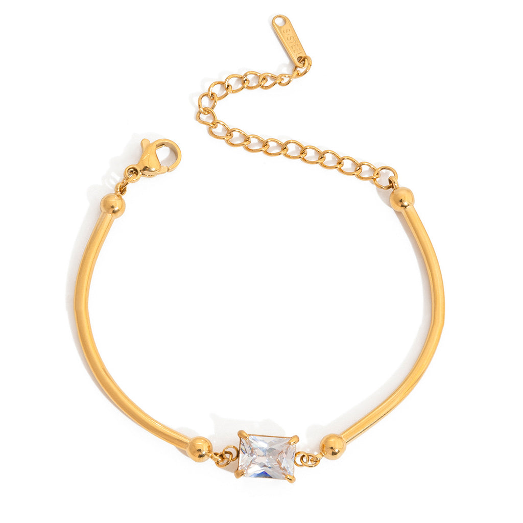 New Arrival Trendy Women's Stainless Steel Chain & Link Bracelet with Heart-Shaped White Zircon Inlay 18K Gold Plated Gift