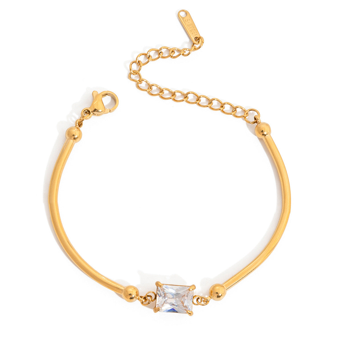 New Arrival Trendy Women's Stainless Steel Chain & Link Bracelet with Heart-Shaped White Zircon Inlay 18K Gold Plated Gift