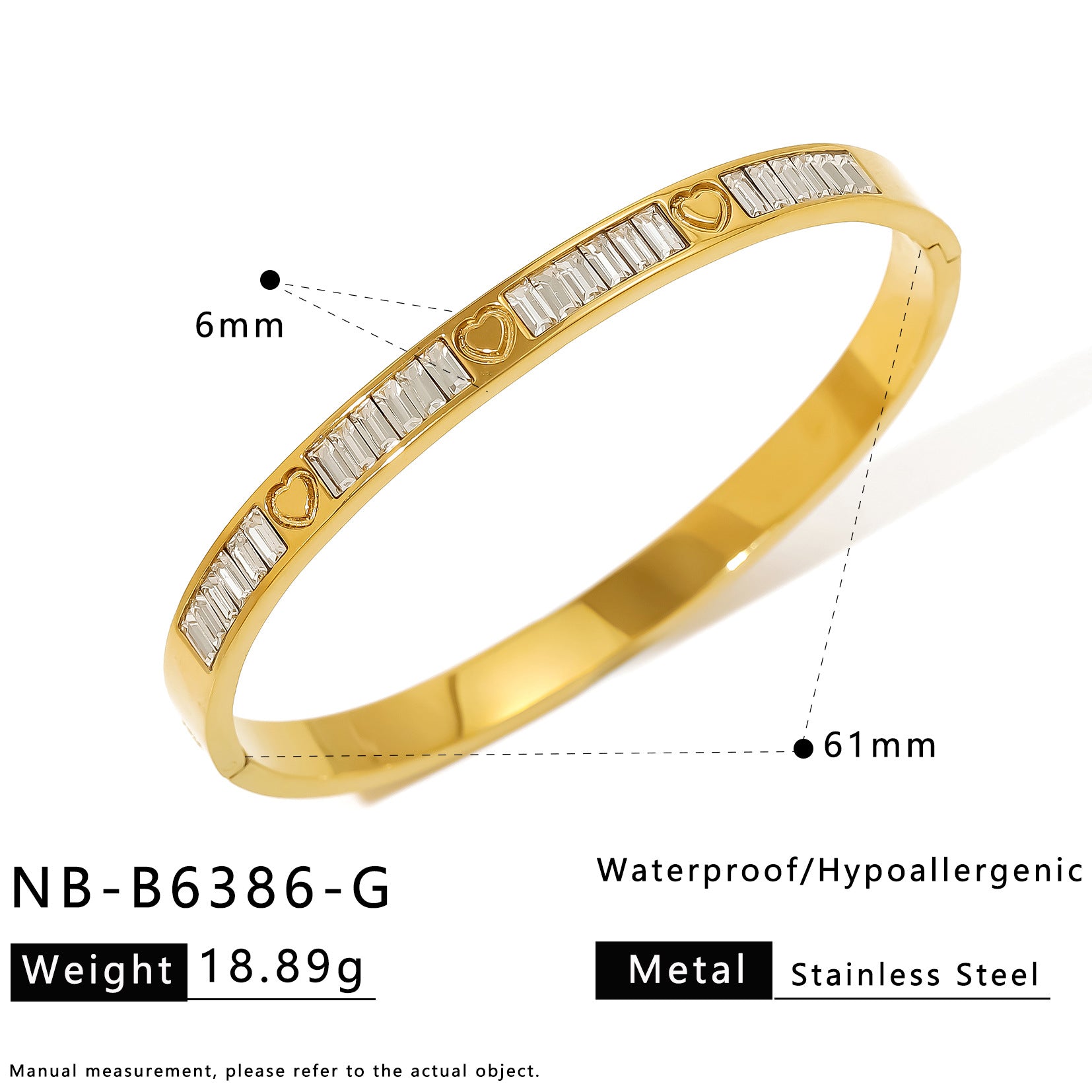 18K Gold Plated Stainless Steel Bangles with Zircon Stones and Color Enamel Trendy Unisex Jewelry for Parties