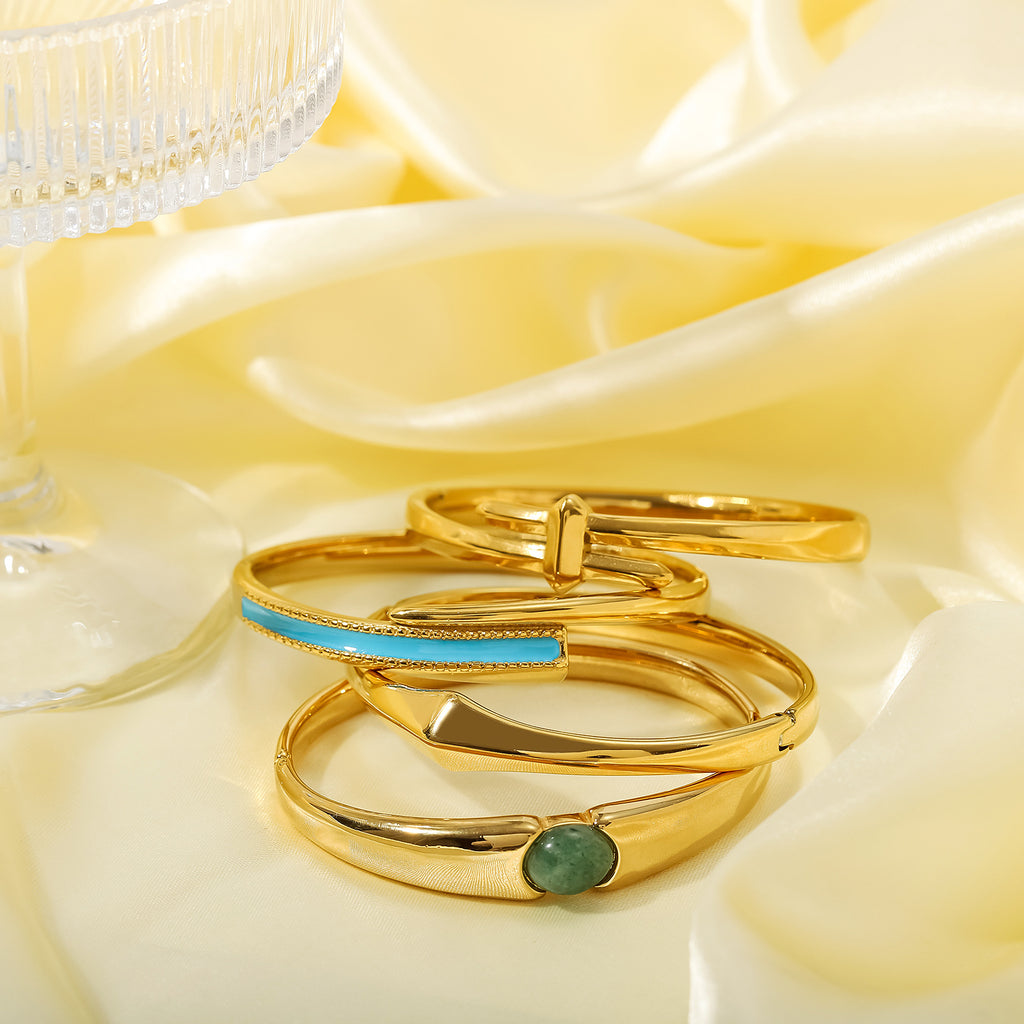 18K Gold Plated Stainless Steel Bangles with Zircon Stones and Color Enamel Trendy Unisex Jewelry for Parties