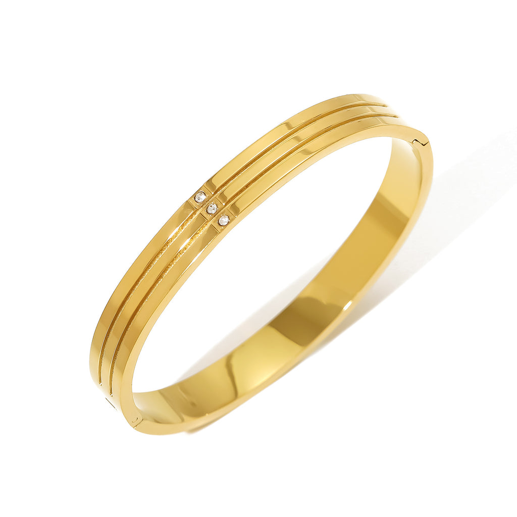 18K Gold Plated Stainless Steel Bangles with Zircon Stones and Color Enamel Trendy Unisex Jewelry for Parties