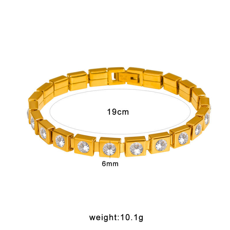 Unisex 18K Gold PVD Plated Stainless Steel Elastic Chain Cute Gift Certified Bracelets with White Zircons