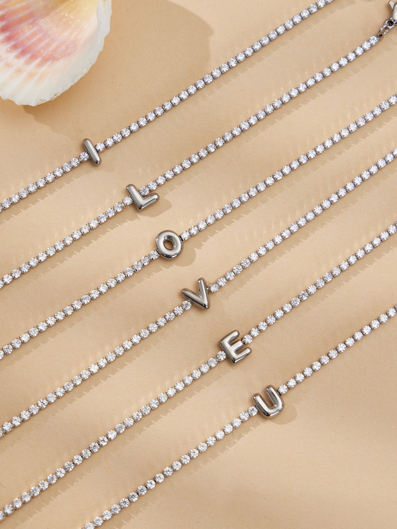 Women's Stainless Steel Arabic Alphabet Letters Zircon Adjustable Length Chain Bracelet with 18K Gold Plating Romantic Style