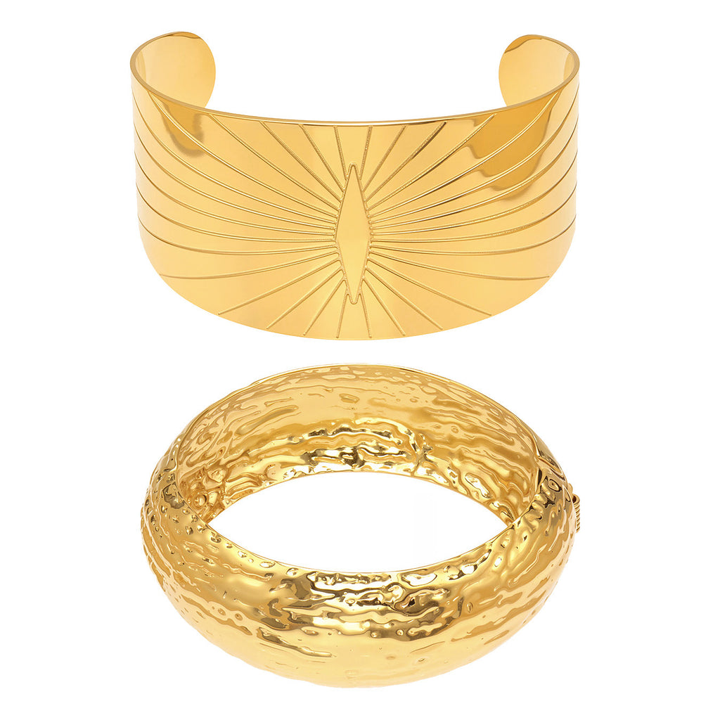 Chunky Stainless Steel 18K True Gold Plated Cute Open Cuff Bracelets & Bangles Crown Pattern Fashion Jewelry for Women's-Gift