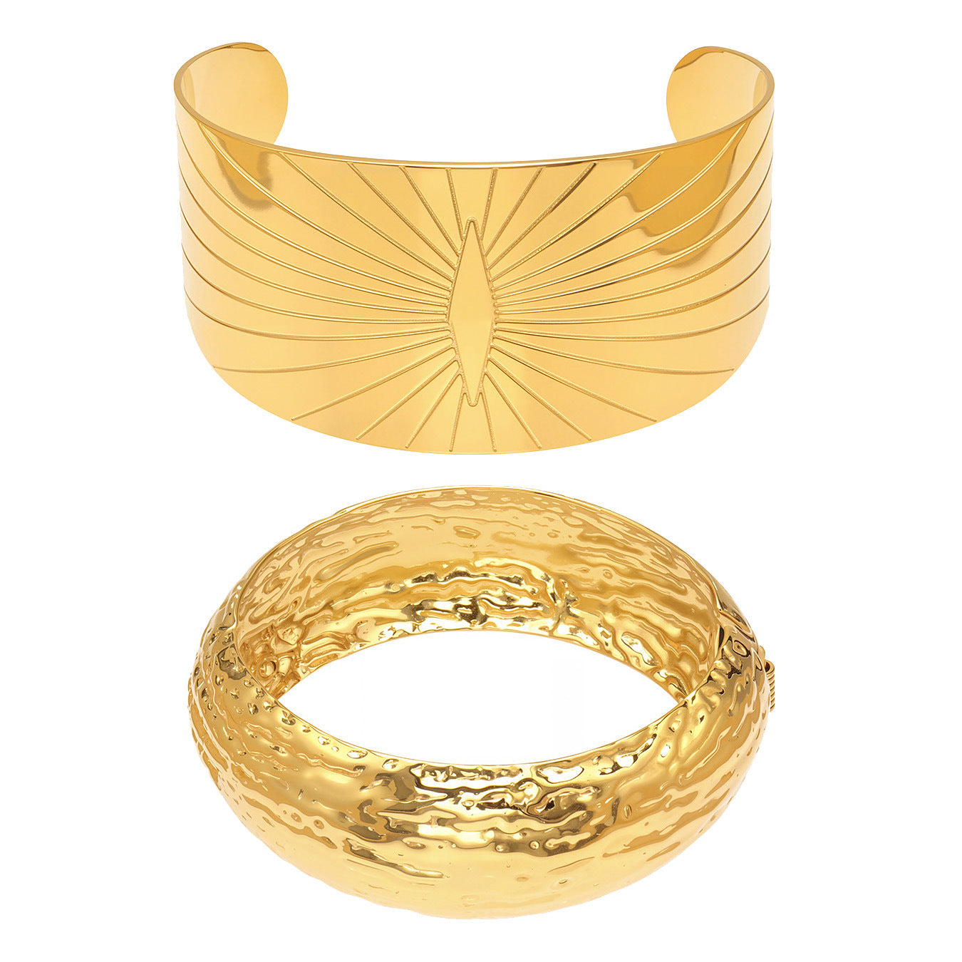 Chunky Stainless Steel 18K True Gold Plated Cute Open Cuff Bracelets & Bangles Crown Pattern Fashion Jewelry for Women's-Gift