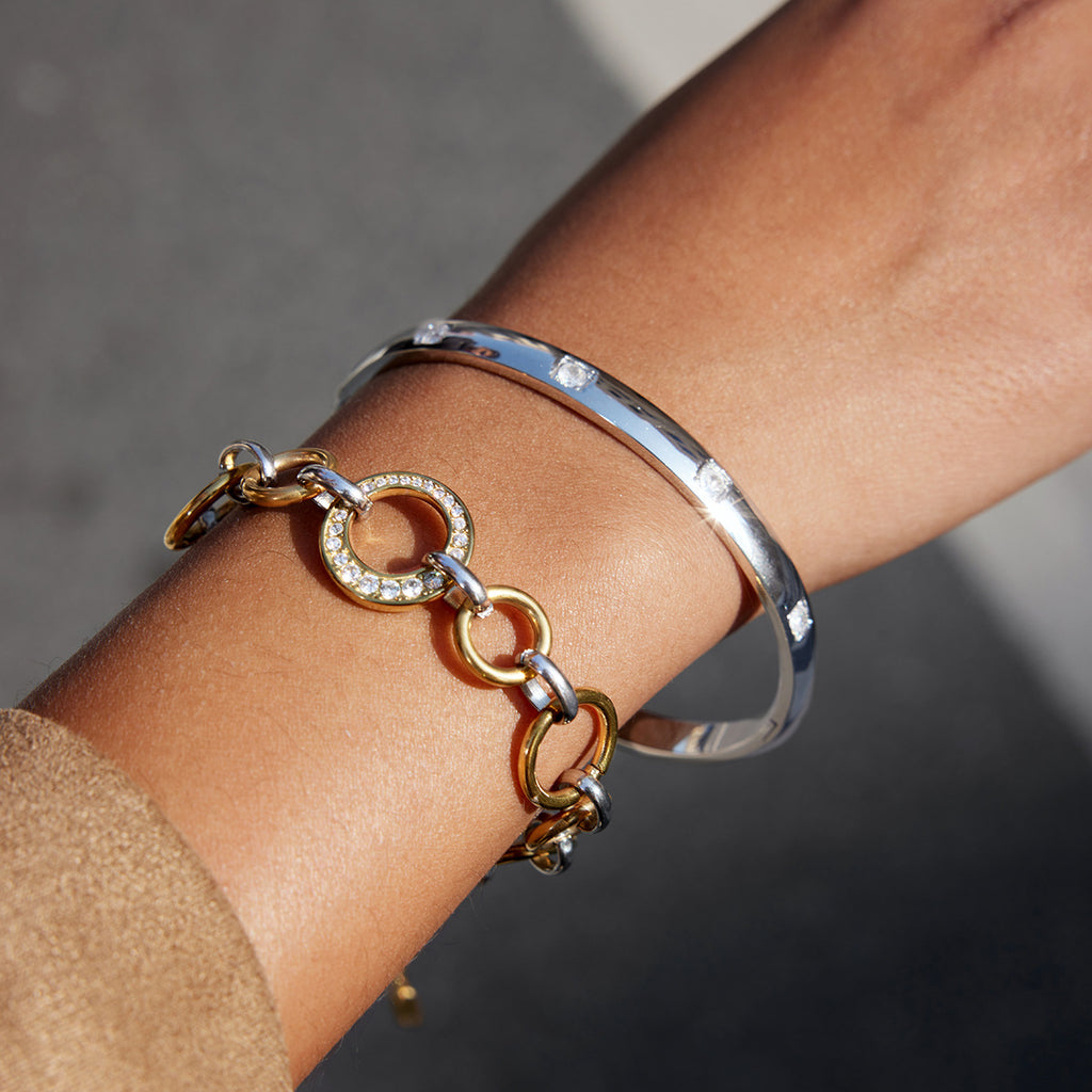 New Arrival Trendy Women's Stainless Steel Chain & Link Bracelet with White Zircon Inlay 18K Gold Plated Gift
