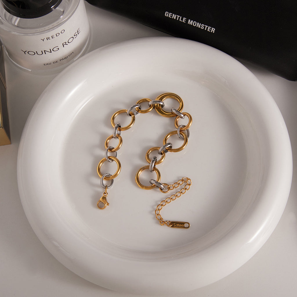 New Arrival Trendy Women's Stainless Steel Chain & Link Bracelet with White Zircon Inlay 18K Gold Plated Gift