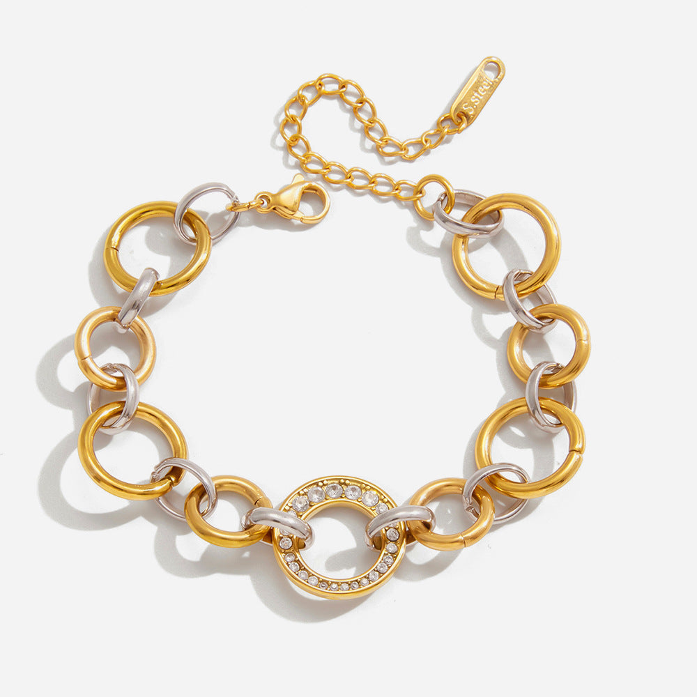 New Arrival Trendy Women's Stainless Steel Chain & Link Bracelet with White Zircon Inlay 18K Gold Plated Gift