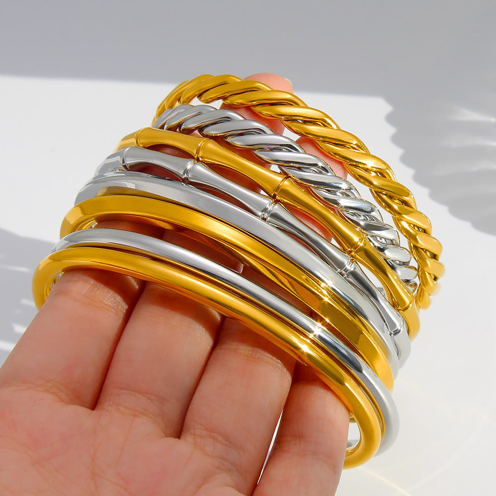 Simple Design Stainless Steel 18K True Gold Plated Cute Open Cuff Bracelets & Bangles Certified Fashion Jewelry for Women's-Gift