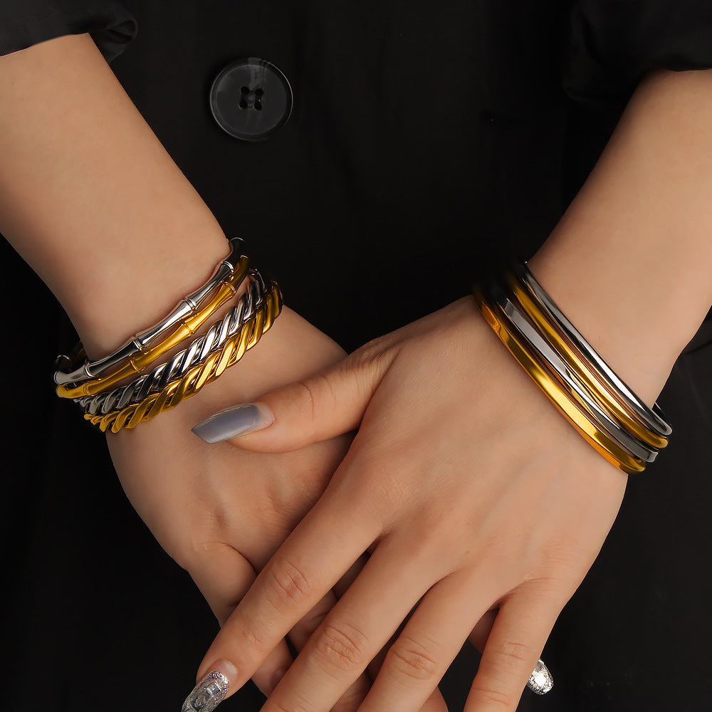 Simple Design Stainless Steel 18K True Gold Plated Cute Open Cuff Bracelets & Bangles Certified Fashion Jewelry for Women's-Gift