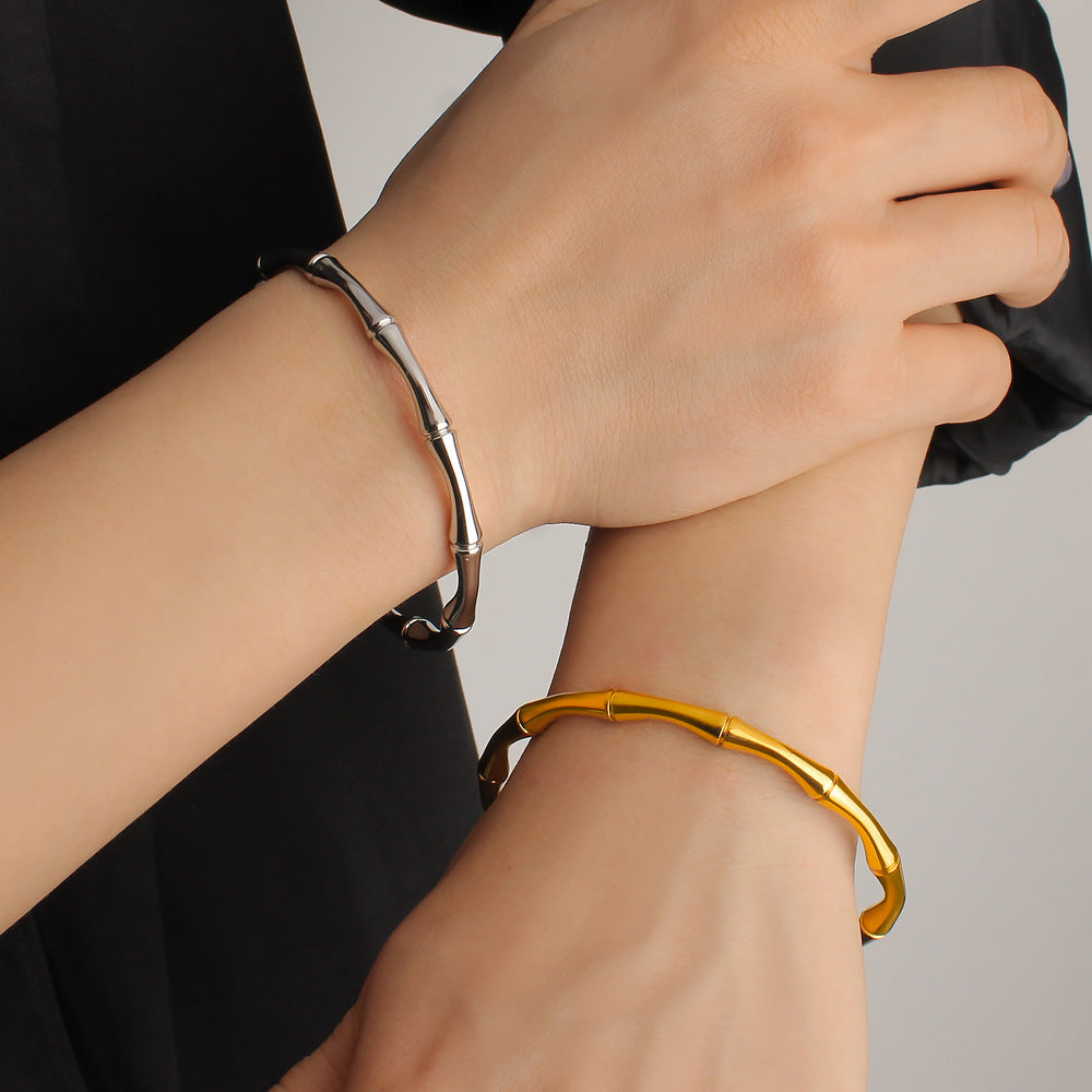 Simple Design Stainless Steel 18K True Gold Plated Cute Open Cuff Bracelets & Bangles Certified Fashion Jewelry for Women's-Gift