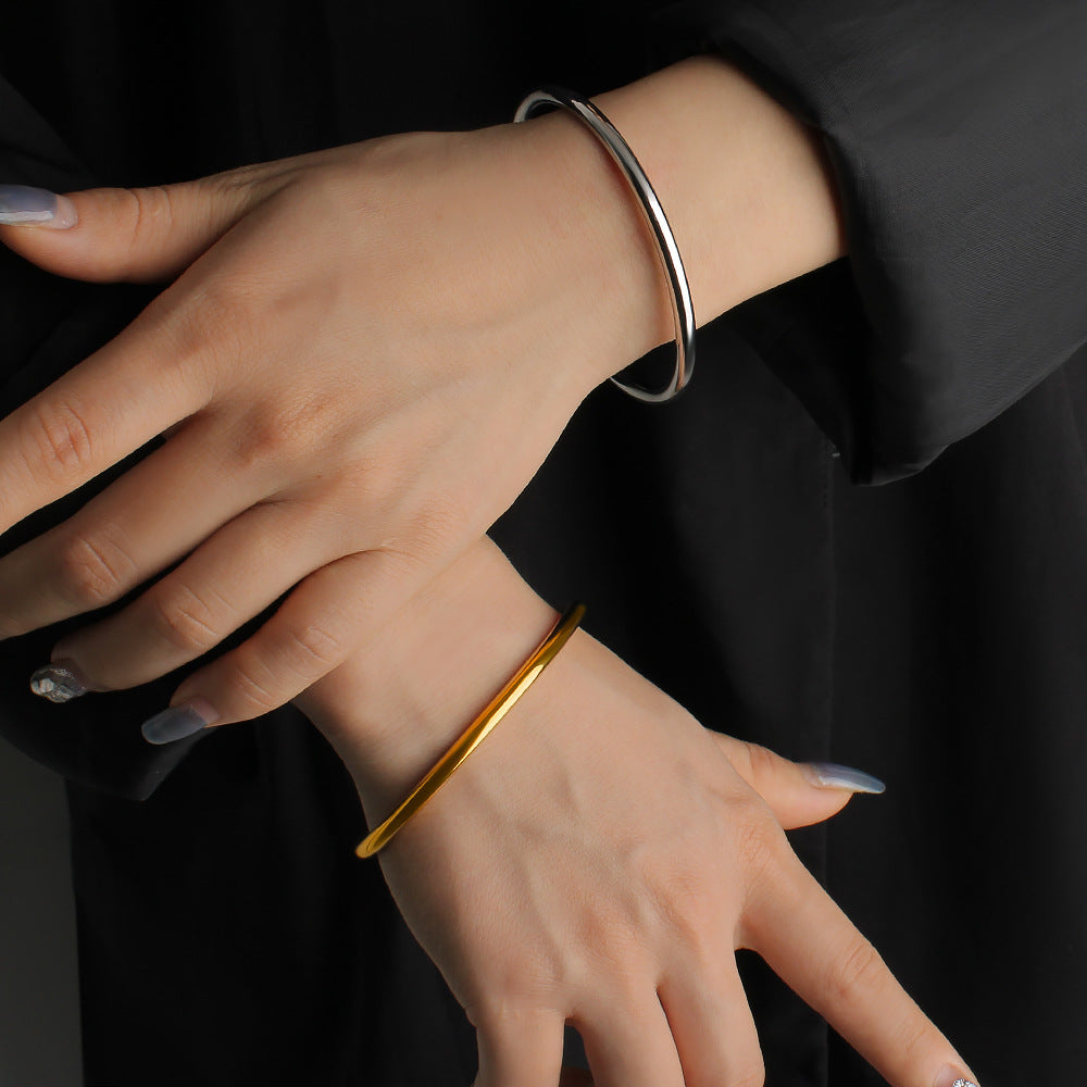 Simple Design Stainless Steel 18K True Gold Plated Cute Open Cuff Bracelets & Bangles Certified Fashion Jewelry for Women's-Gift