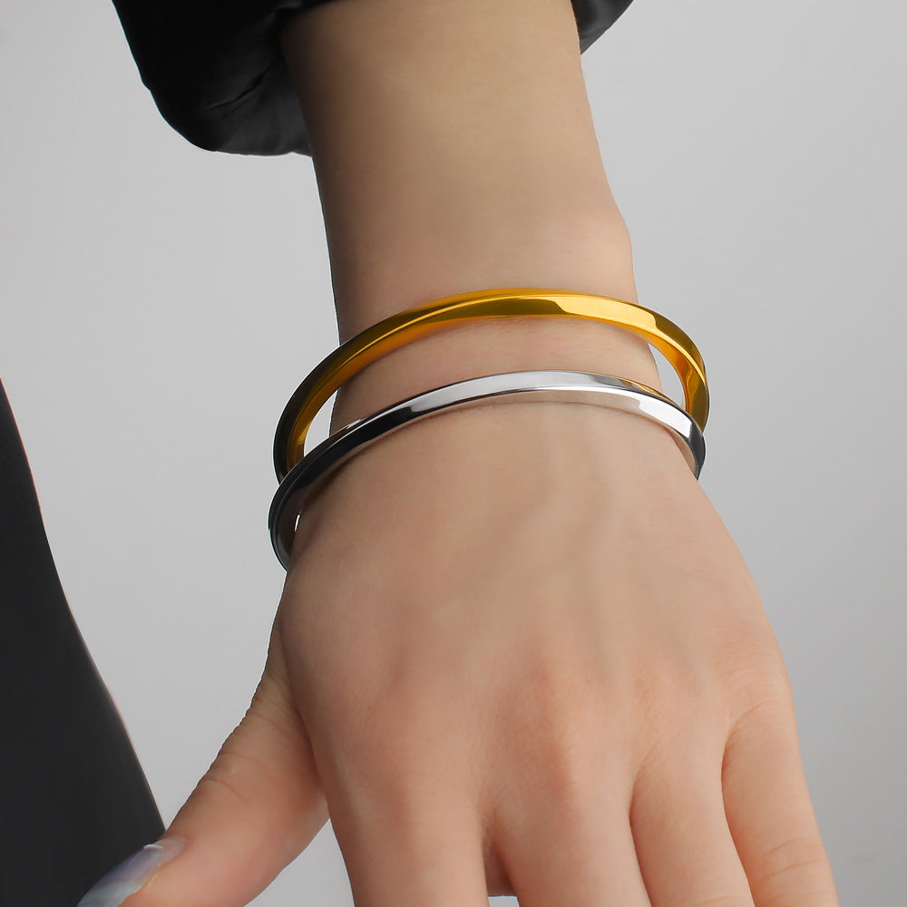 Simple Design Stainless Steel 18K True Gold Plated Cute Open Cuff Bracelets & Bangles Certified Fashion Jewelry for Women's-Gift