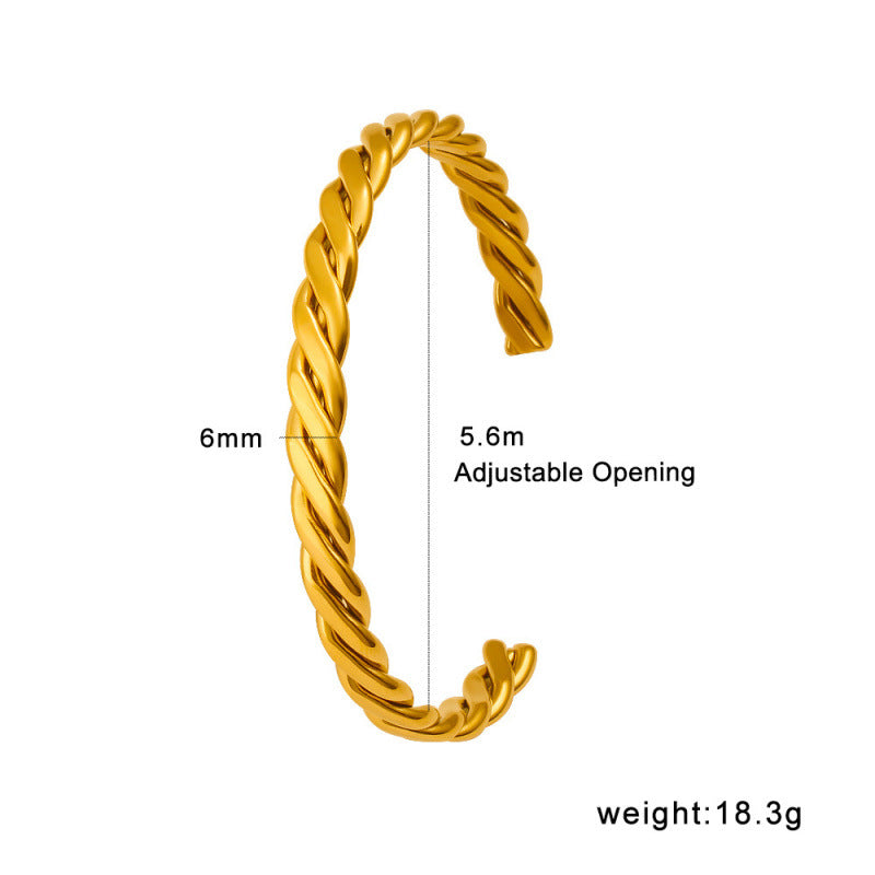Simple Design Stainless Steel 18K True Gold Plated Cute Open Cuff Bracelets & Bangles Certified Fashion Jewelry for Women's-Gift