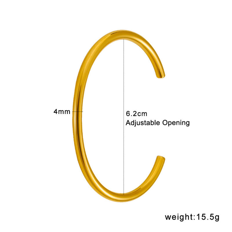 Simple Design Stainless Steel 18K True Gold Plated Cute Open Cuff Bracelets & Bangles Certified Fashion Jewelry for Women's-Gift