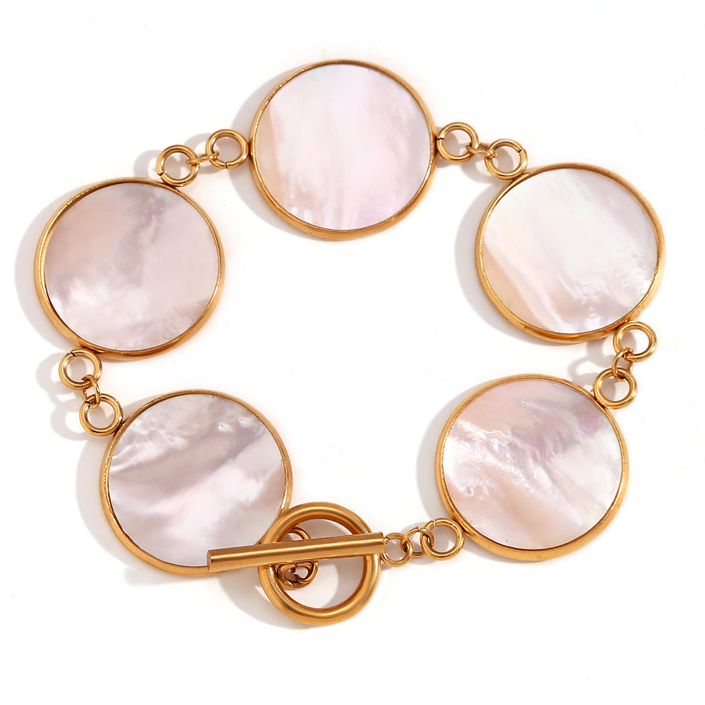 Stainless Steel 18K Gold Plated Chain & Link Bracelets Unisex Trendy Elegant Design Gift Natural Round Shell Crown Design
