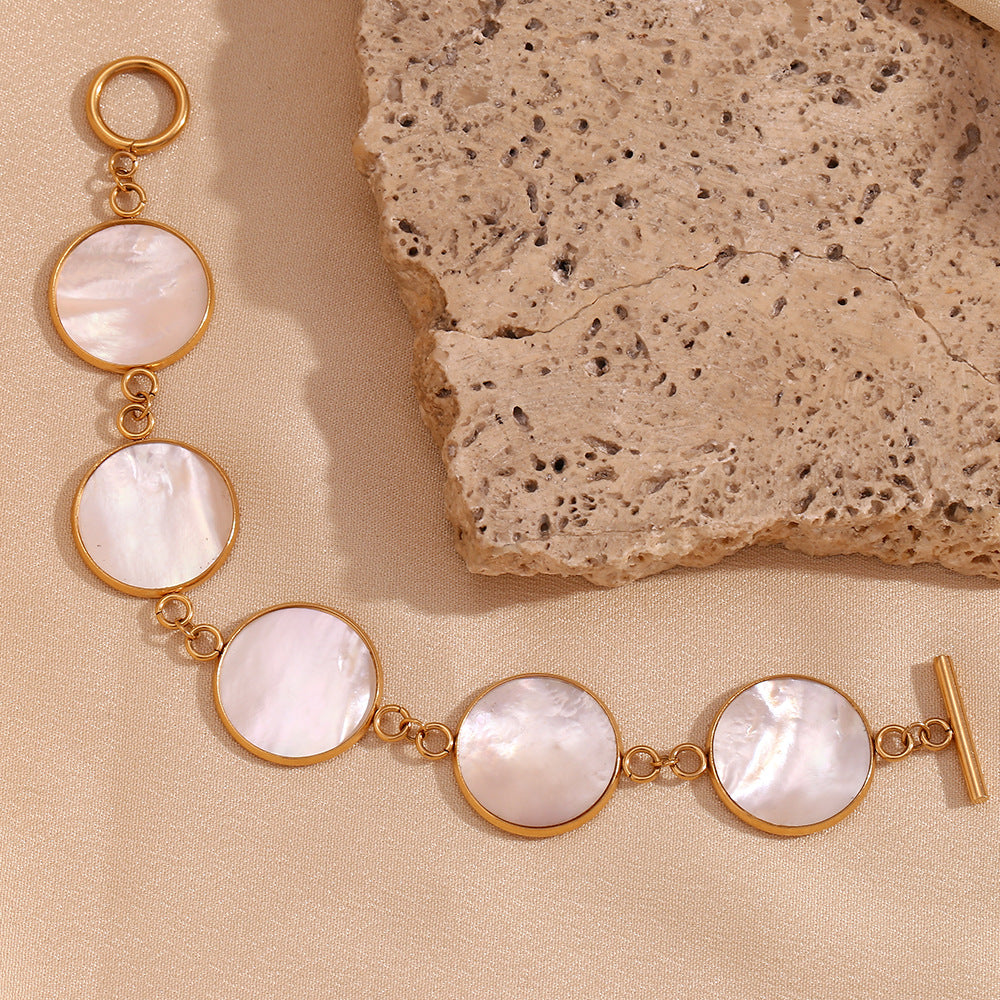 Stainless Steel 18K Gold Plated Chain & Link Bracelets Unisex Trendy Elegant Design Gift Natural Round Shell Crown Design