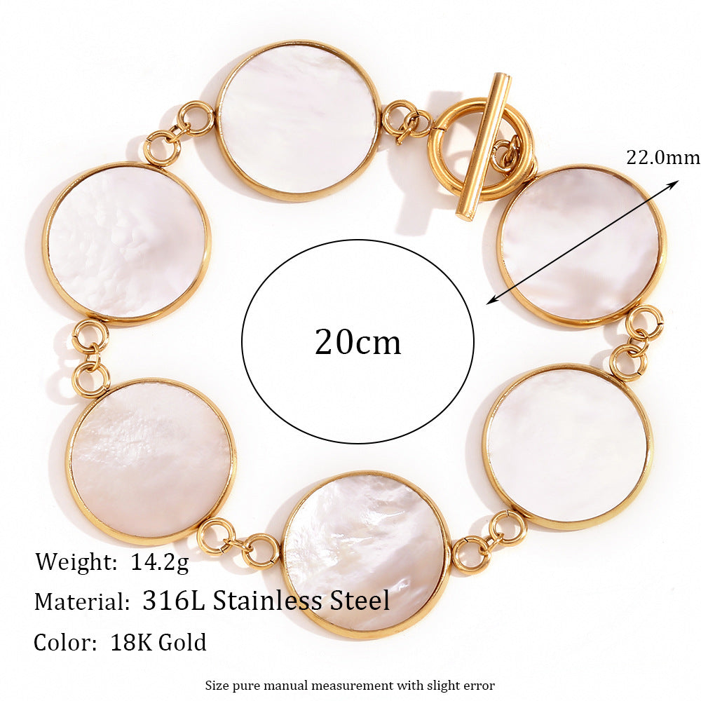 Stainless Steel 18K Gold Plated Chain & Link Bracelets Unisex Trendy Elegant Design Gift Natural Round Shell Crown Design