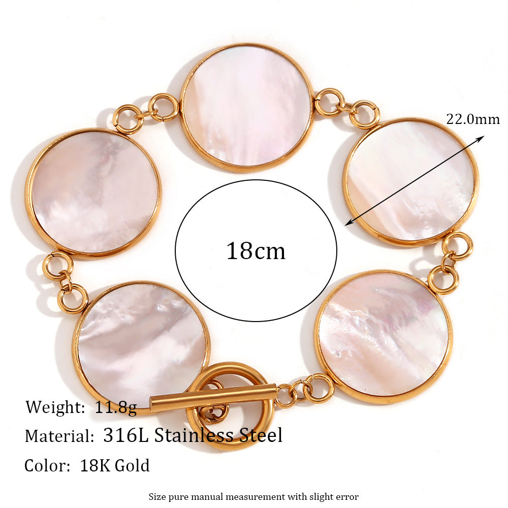 Stainless Steel 18K Gold Plated Chain & Link Bracelets Unisex Trendy Elegant Design Gift Natural Round Shell Crown Design