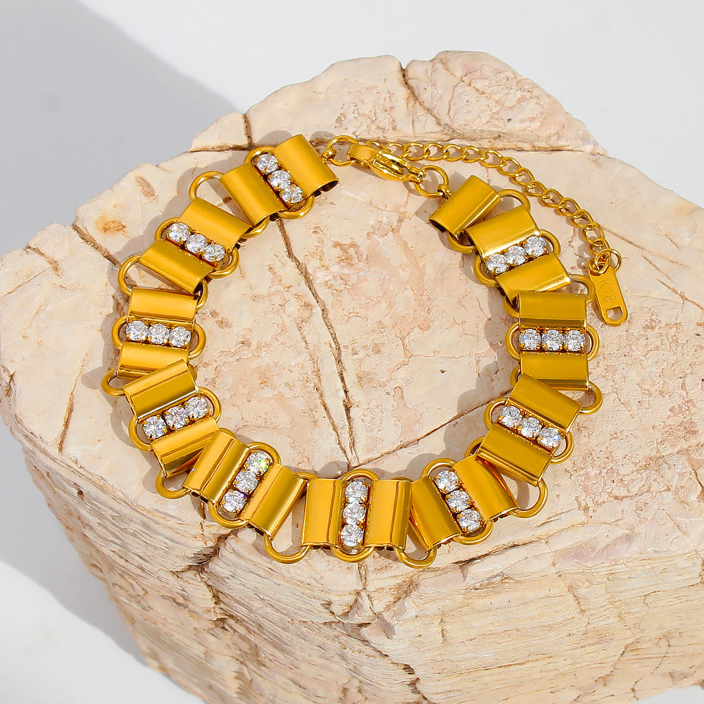 Unisex 18K Gold PVD Plated Stainless Steel Cute Gift Certified Bracelets with White Zircons