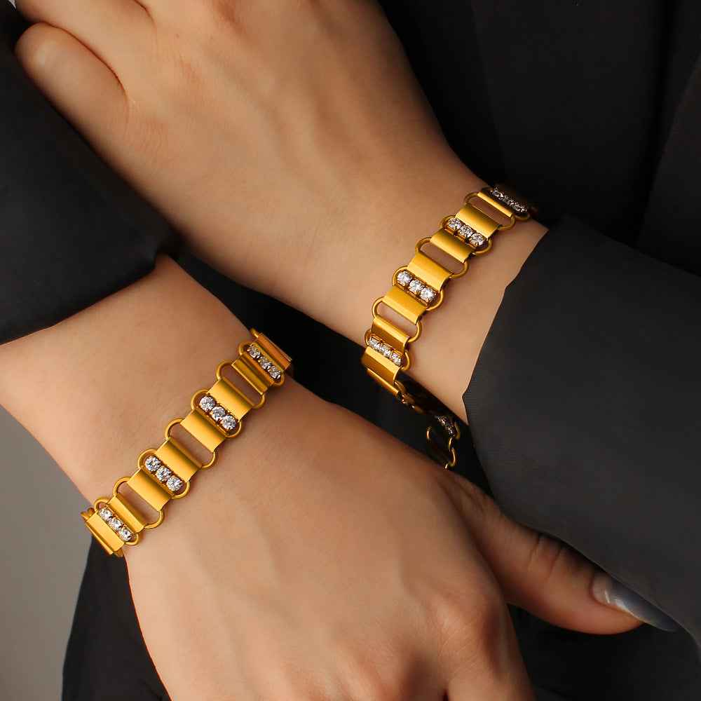 Unisex 18K Gold PVD Plated Stainless Steel Cute Gift Certified Bracelets with White Zircons