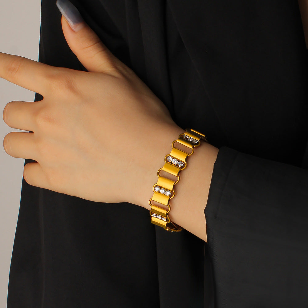 Unisex 18K Gold PVD Plated Stainless Steel Cute Gift Certified Bracelets with White Zircons