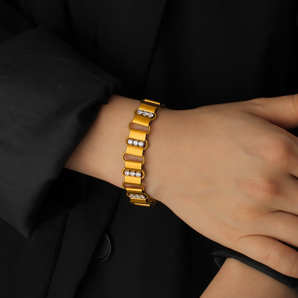 Unisex 18K Gold PVD Plated Stainless Steel Cute Gift Certified Bracelets with White Zircons