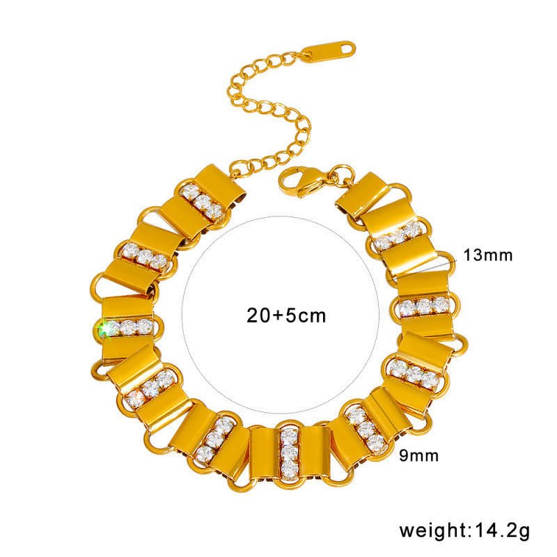 Unisex 18K Gold PVD Plated Stainless Steel Cute Gift Certified Bracelets with White Zircons
