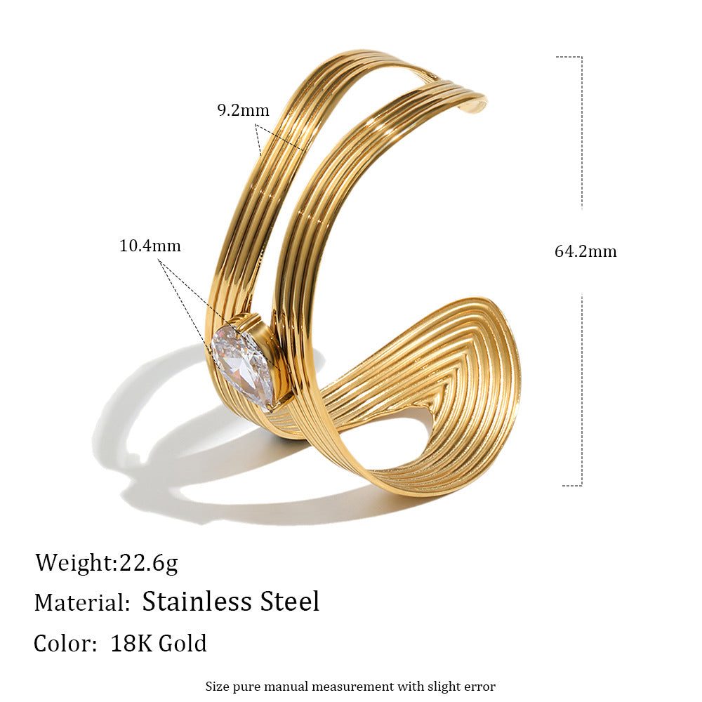 Customizable Vintage 18K Gold Plated Stainless Steel White Zircon Chunky Bangles Gift