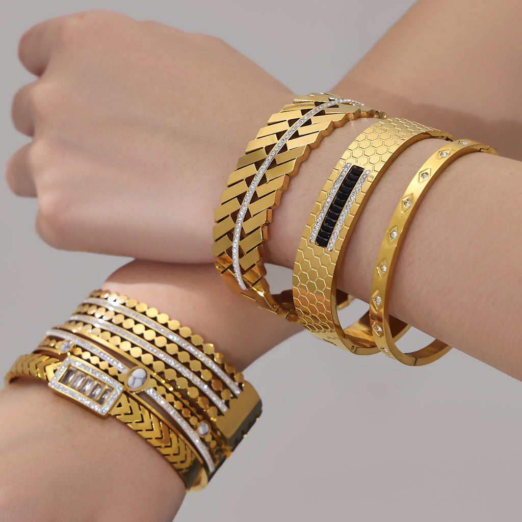 MH Real Gold PVD Stainless Steel Zircon Turquoise Crown Vintage Fashion Jewelry Bracelets Bangles Wholesale Gift