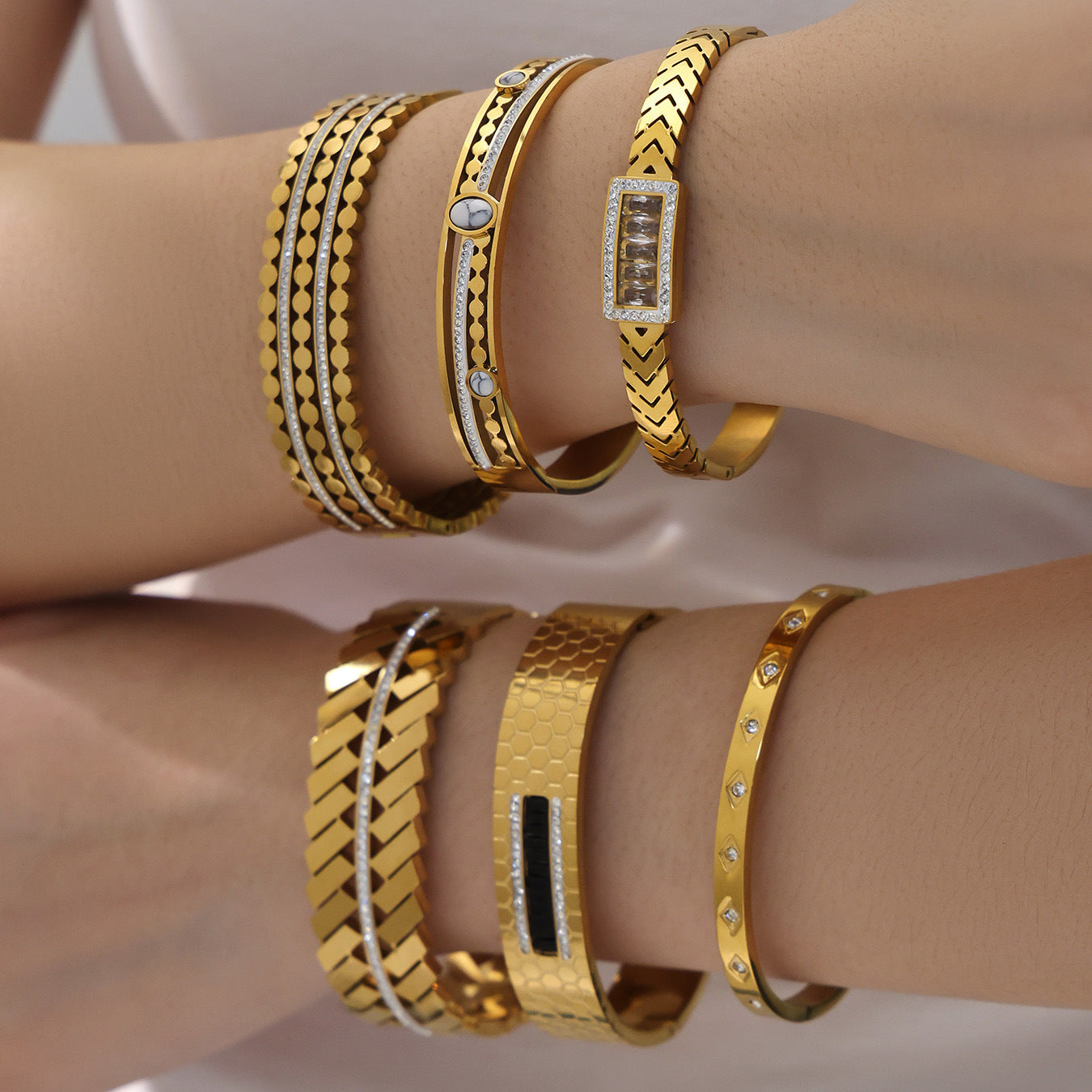 MH Real Gold PVD Stainless Steel Zircon Turquoise Crown Vintage Fashion Jewelry Bracelets Bangles Wholesale Gift
