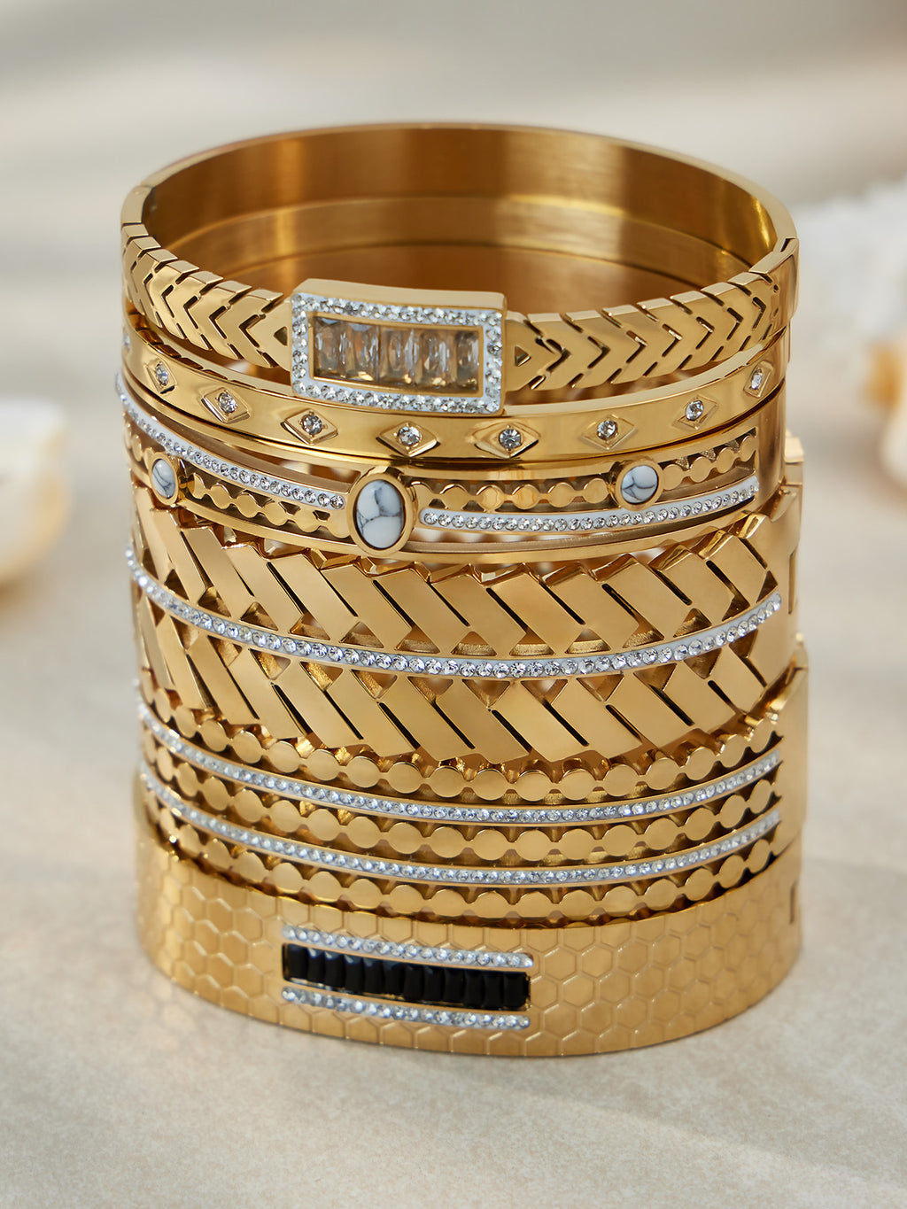 MH Real Gold PVD Stainless Steel Zircon Turquoise Crown Vintage Fashion Jewelry Bracelets Bangles Wholesale Gift