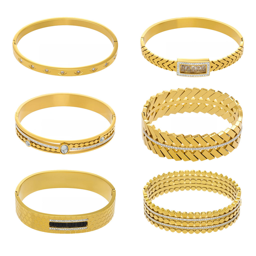 MH Real Gold PVD Stainless Steel Zircon Turquoise Crown Vintage Fashion Jewelry Bracelets Bangles Wholesale Gift