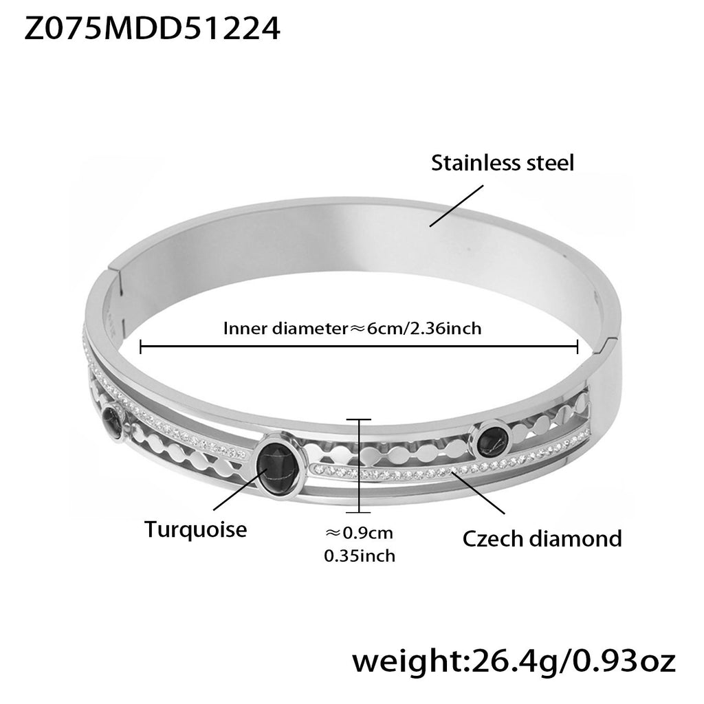 MH Real Gold PVD Stainless Steel Zircon Turquoise Crown Vintage Fashion Jewelry Bracelets Bangles Wholesale Gift
