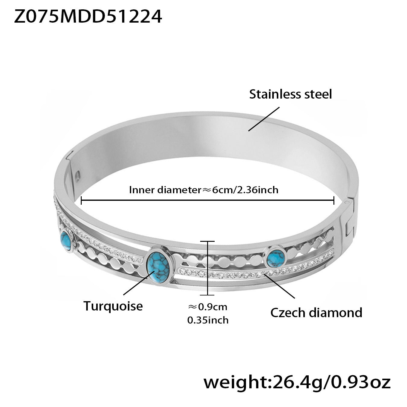 MH Real Gold PVD Stainless Steel Zircon Turquoise Crown Vintage Fashion Jewelry Bracelets Bangles Wholesale Gift