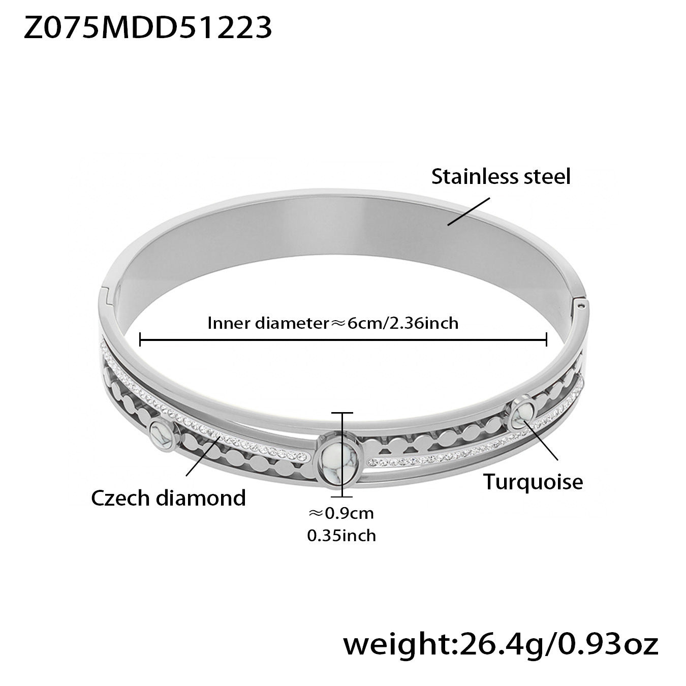 MH Real Gold PVD Stainless Steel Zircon Turquoise Crown Vintage Fashion Jewelry Bracelets Bangles Wholesale Gift