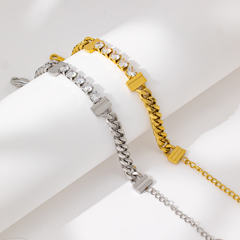 New Arrival Trendy Women's 18K Gold Plated Stainless Steel Zircon Adjustable Chain Bracelet