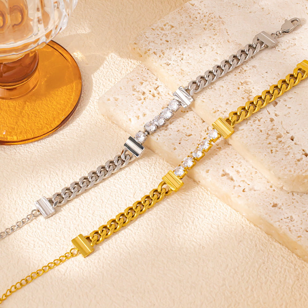 New Arrival Trendy Women's 18K Gold Plated Stainless Steel Zircon Adjustable Chain Bracelet