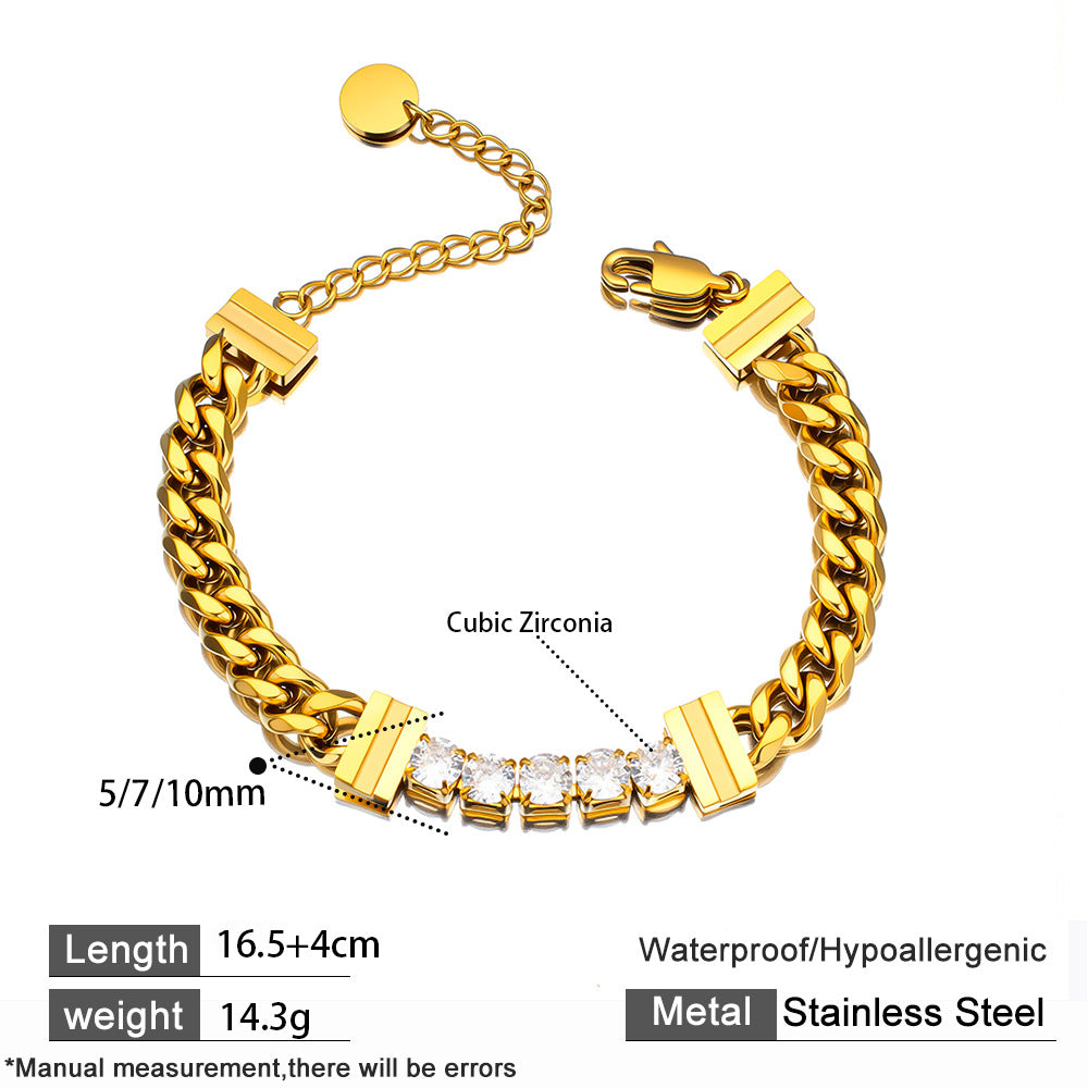 New Arrival Trendy Women's 18K Gold Plated Stainless Steel Zircon Adjustable Chain Bracelet