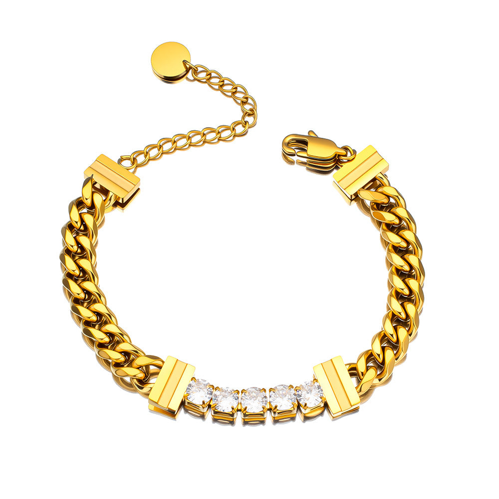 New Arrival Trendy Women's 18K Gold Plated Stainless Steel Zircon Adjustable Chain Bracelet