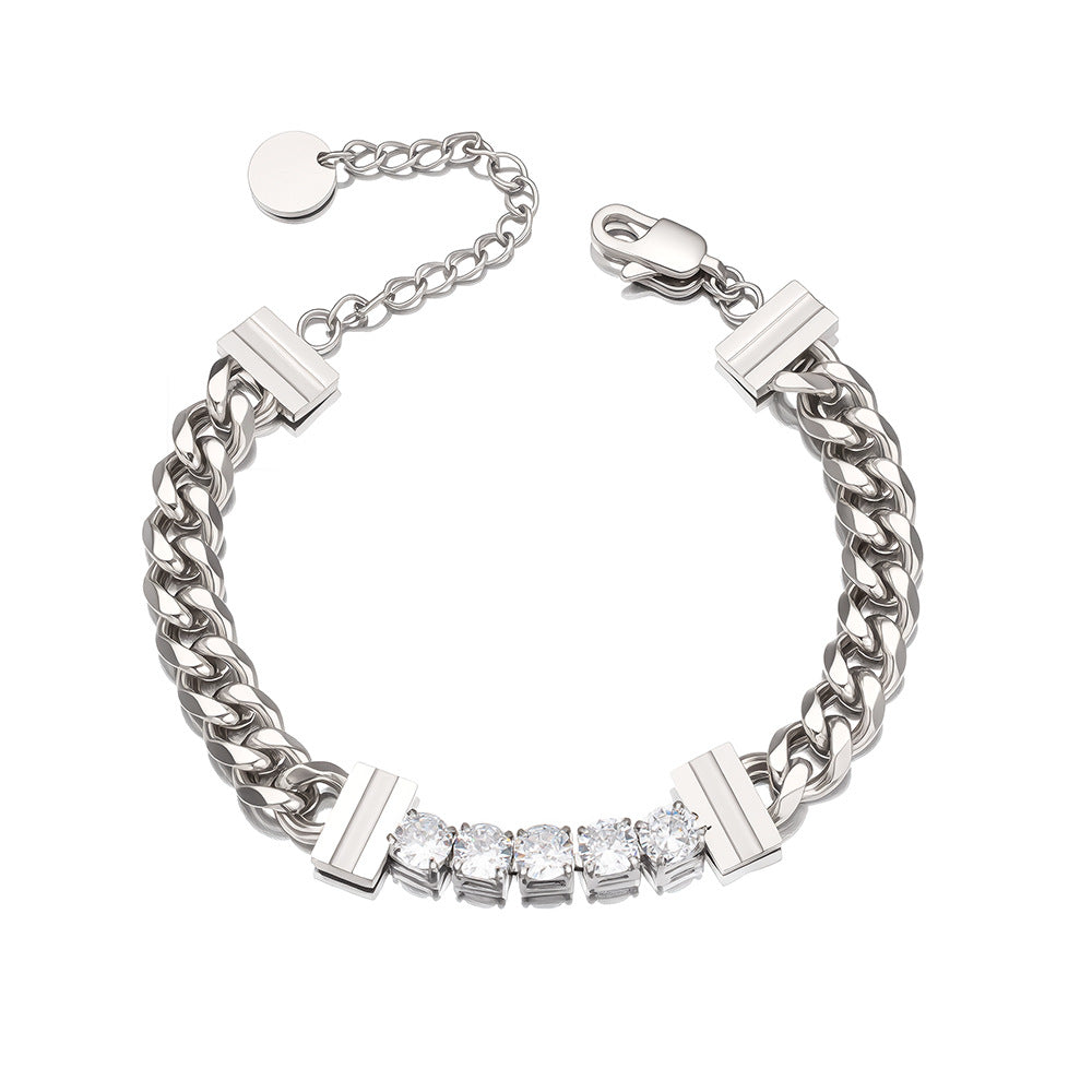 New Arrival Trendy Women's 18K Gold Plated Stainless Steel Zircon Adjustable Chain Bracelet