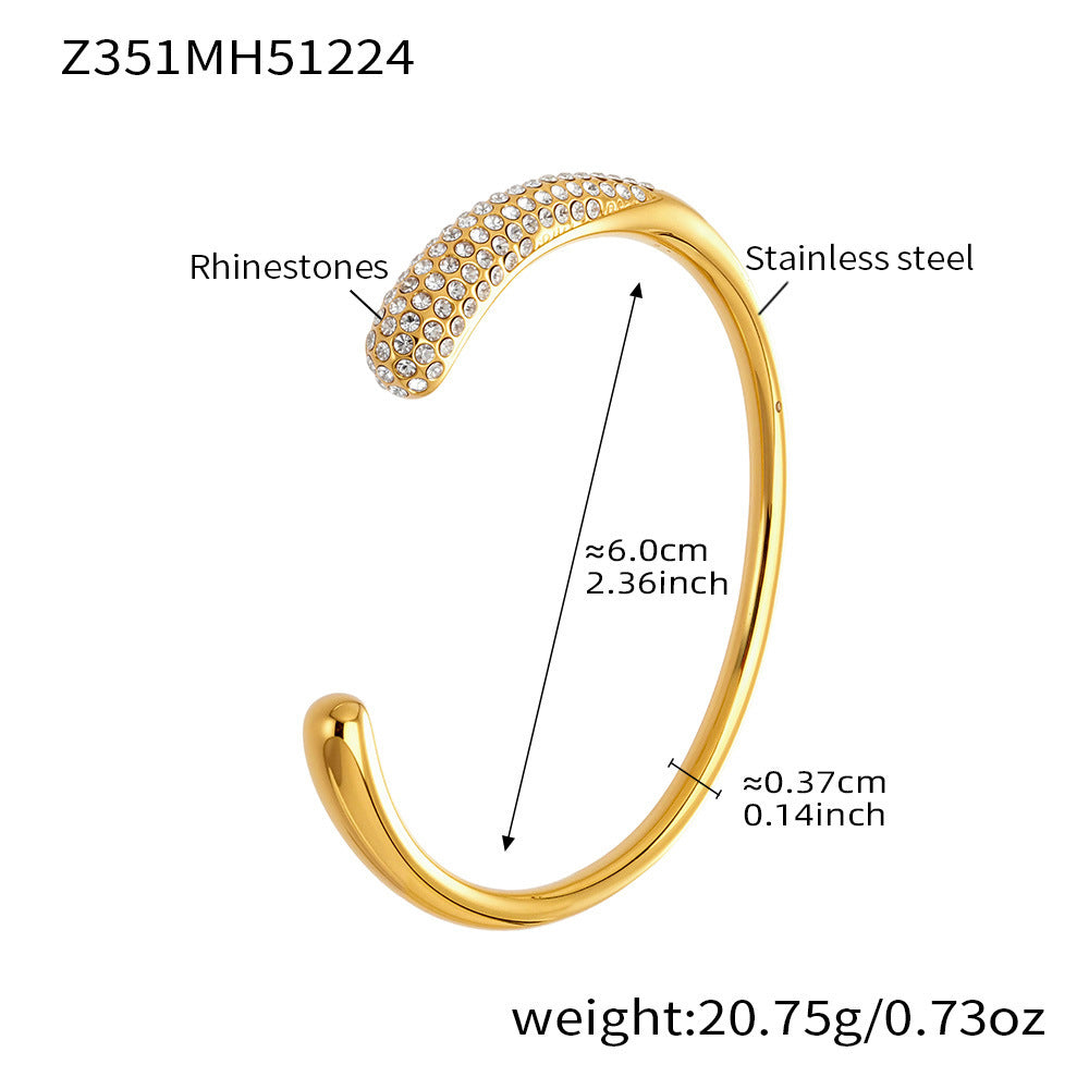 Unisex Vintage 18K Gold PVD Plated Stainless Steel Wrap Bracelets & Bangles with White Zircons and Crown Shape