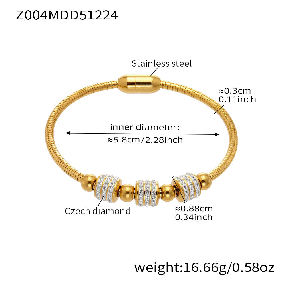 Unisex Vintage 18K Gold PVD Plated Stainless Steel Wrap Bracelets & Bangles with White Zircons and Crown Shape