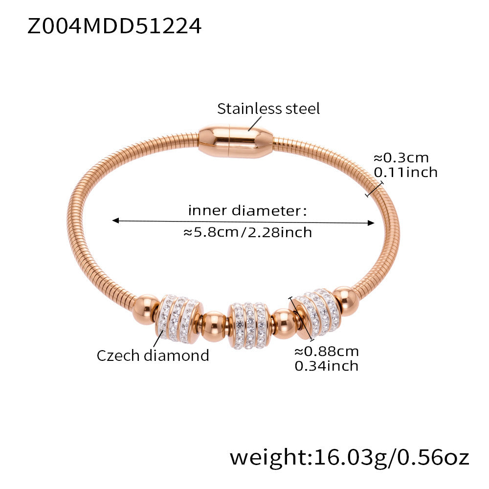 Unisex Vintage 18K Gold PVD Plated Stainless Steel Wrap Bracelets & Bangles with White Zircons and Crown Shape